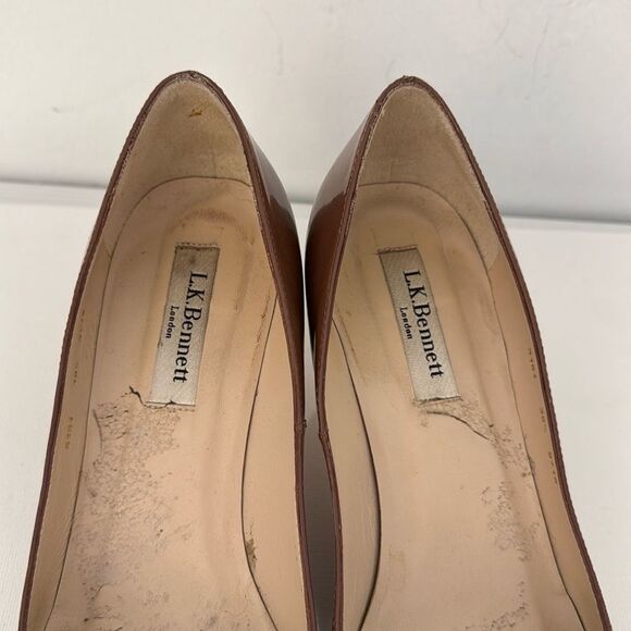 LK Bennett Sybila Pump Heels Women EU 38.5 US 8.5 Patent Leather Brown Shoes - Picture 3 of 6